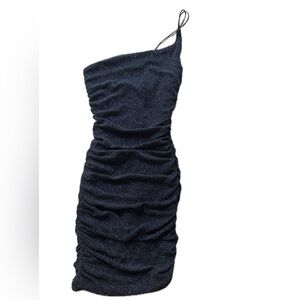 B Darlin Blue Asymmetrical Ruched Cocktail Dress